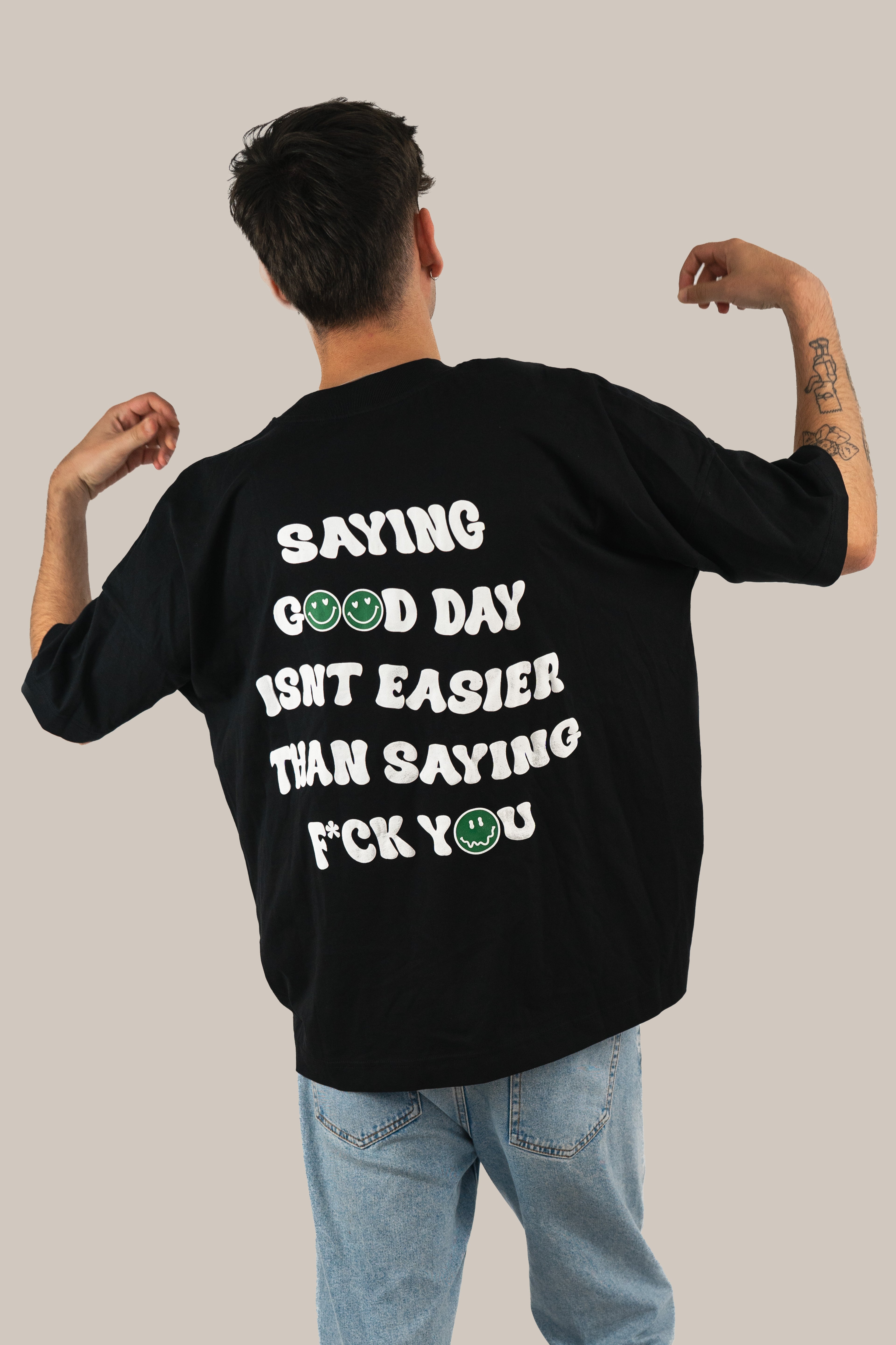 Green Smile Black Shirt